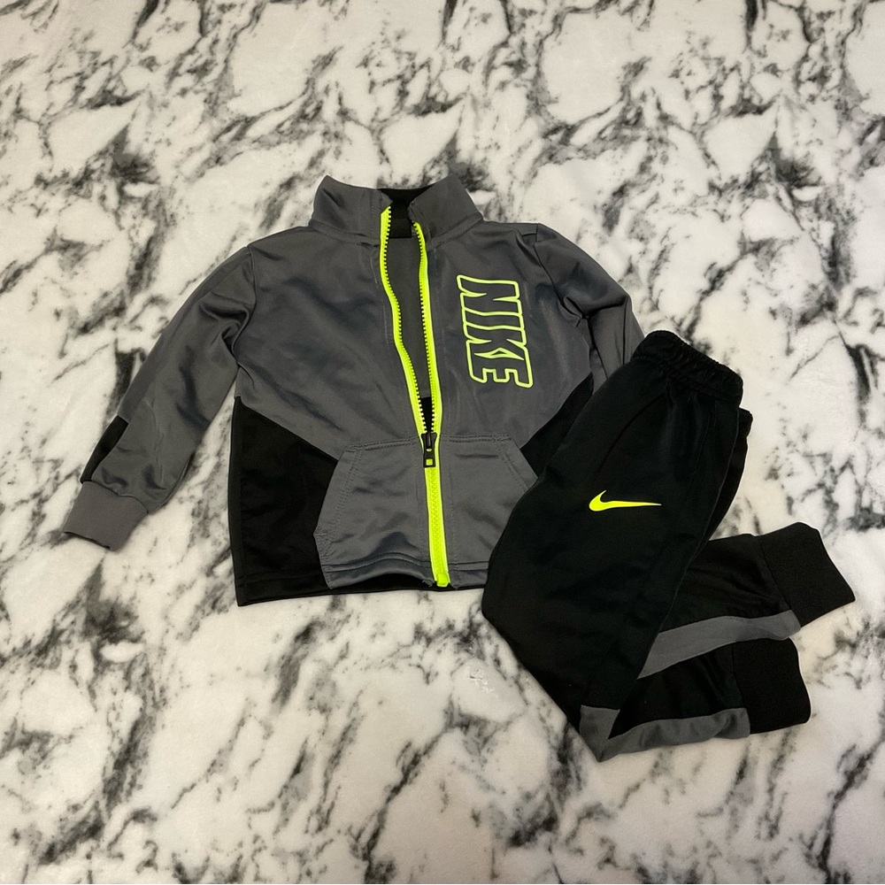 Nike Gray and Black Jacket with Neon Yellow Zipper